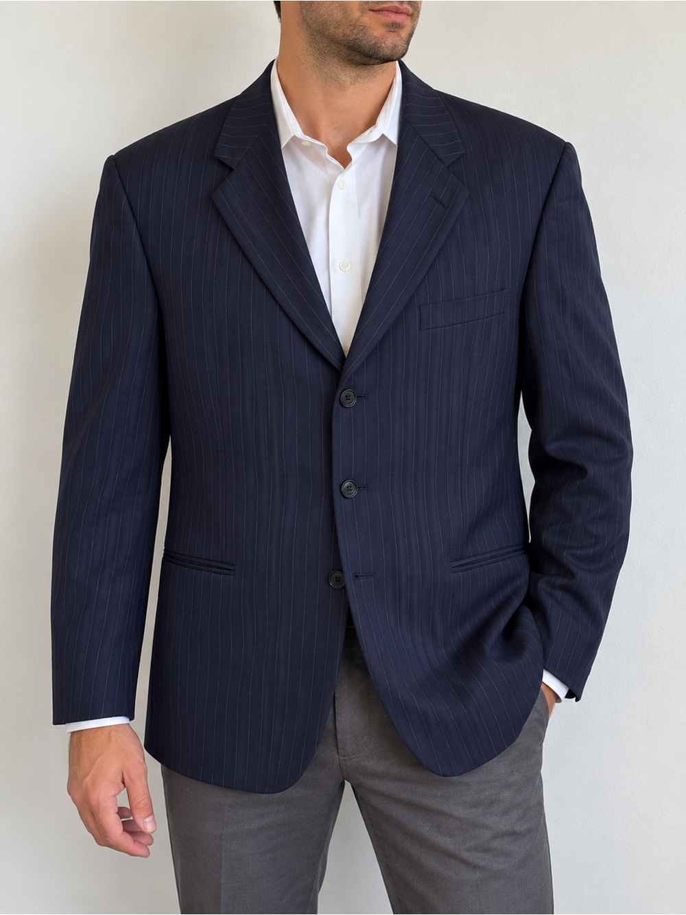 Joseph Abboud Nordstrom 43R Navy Pinstripe 100% Wool Super 100s Blazer